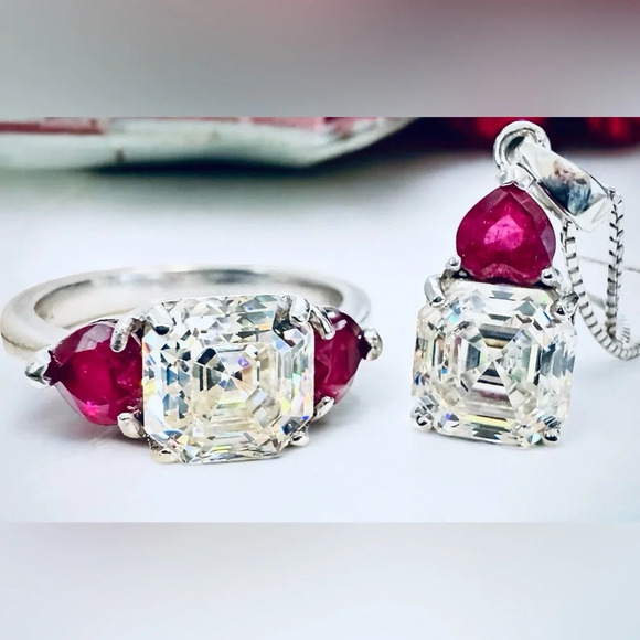 Vintage Strontium Titanate / Mahaleo Ruby Sterling Silver Jewelry Set - Picture 4 of 10